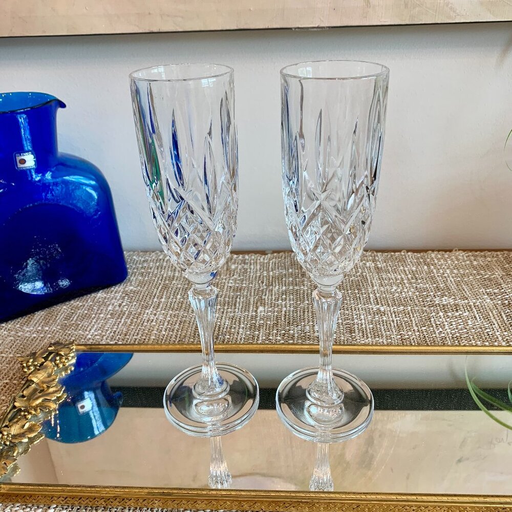 Crystal Wedding Glasses Marquis by Waterford Champagne Toasting Flutes Set of 2
